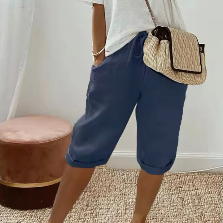 Saffron | Linen Drawstring Capri Shorts