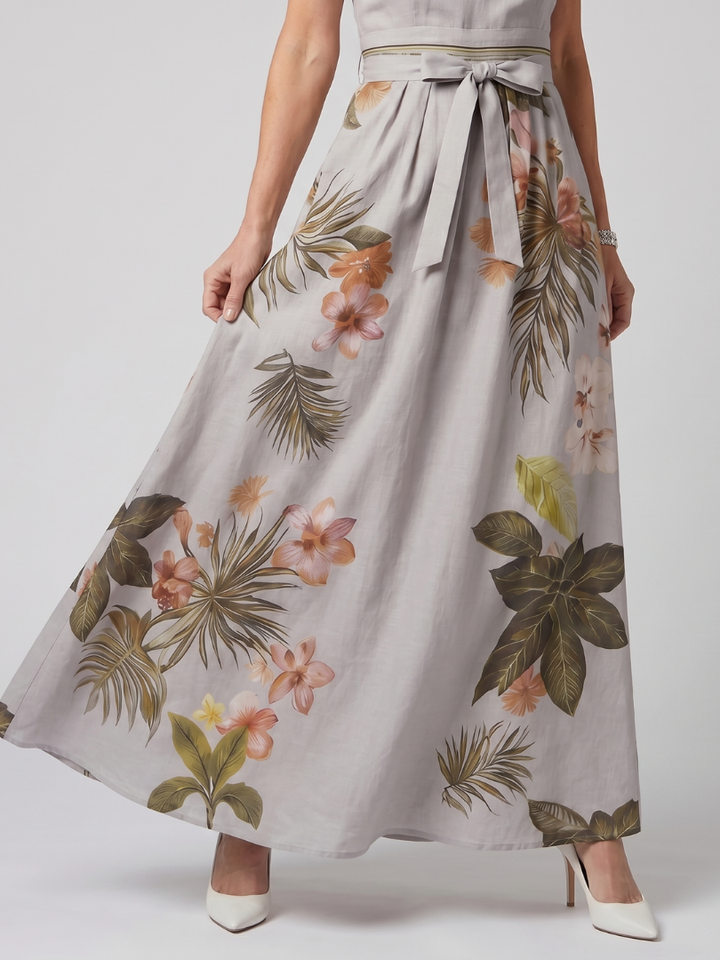 Trudy | Draped Halter Botanical Panel Maxi Dress