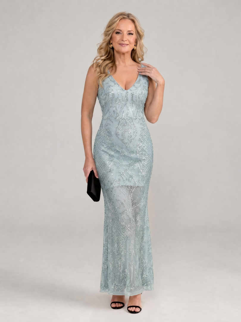 Paige | Sequin Sleeveless Sheer Panel Midi Dress