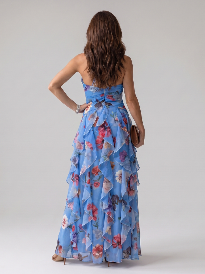 Gloria | Halter Neck Ruched Bodice Floral Maxi Dress