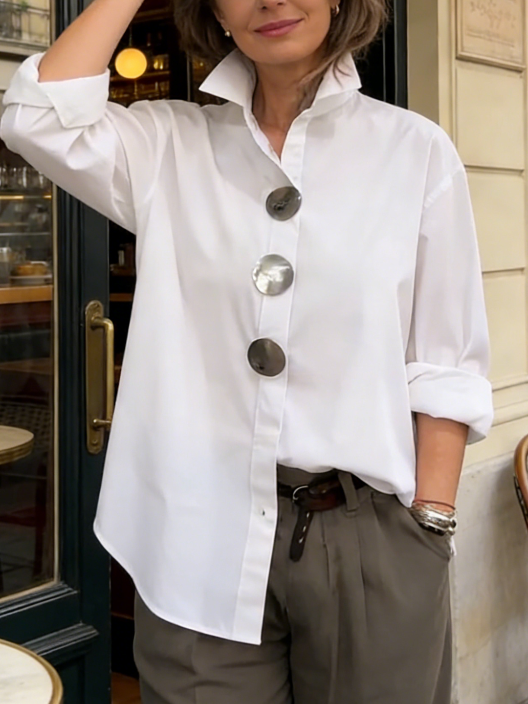 Nerine | Statement Button Stand Collar Blouse