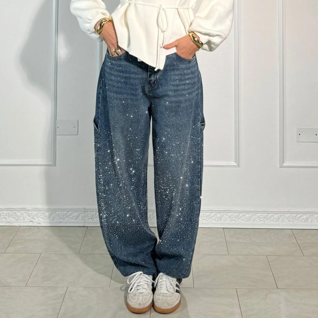 Janelle | Trendy Starry Denim Cargo Pants