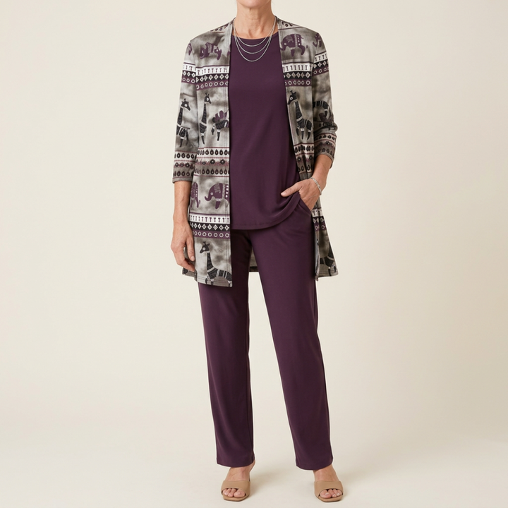 Octavia | Plum Safari-Print Three-Piece Set