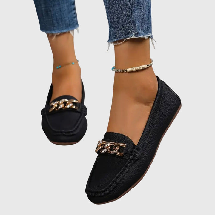 Kristy | Flat Diamond Buckle Loafers
