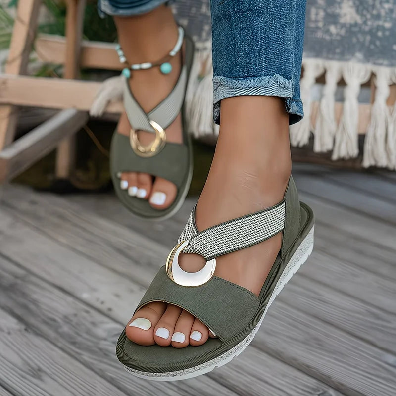 Ines | Flat Sandals With Metal Buckle