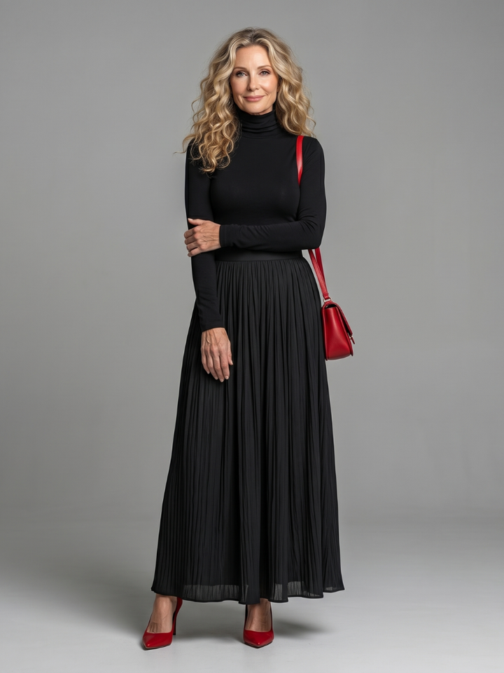 Jenny | Long Sleeve Turtleneck Defined Waist Midi Dress