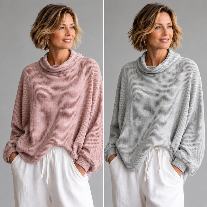 Raine | Waffle-Knit Oversized Cowl Neck Top