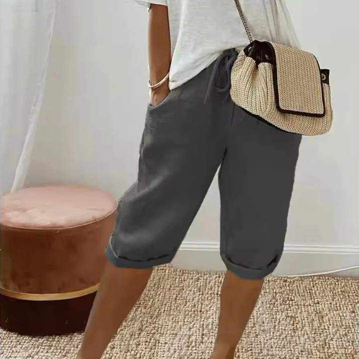 Saffron | Linen Drawstring Capri Shorts