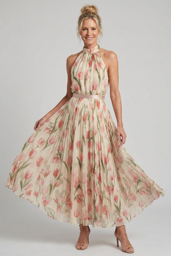 Demelza | Halter Neck Floral Midi Dress