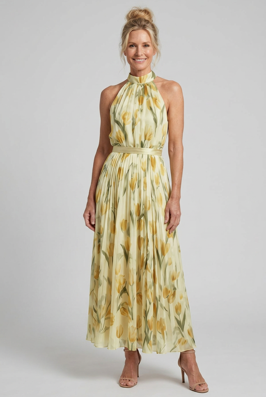 Demelza | Halter Neck Floral Midi Dress