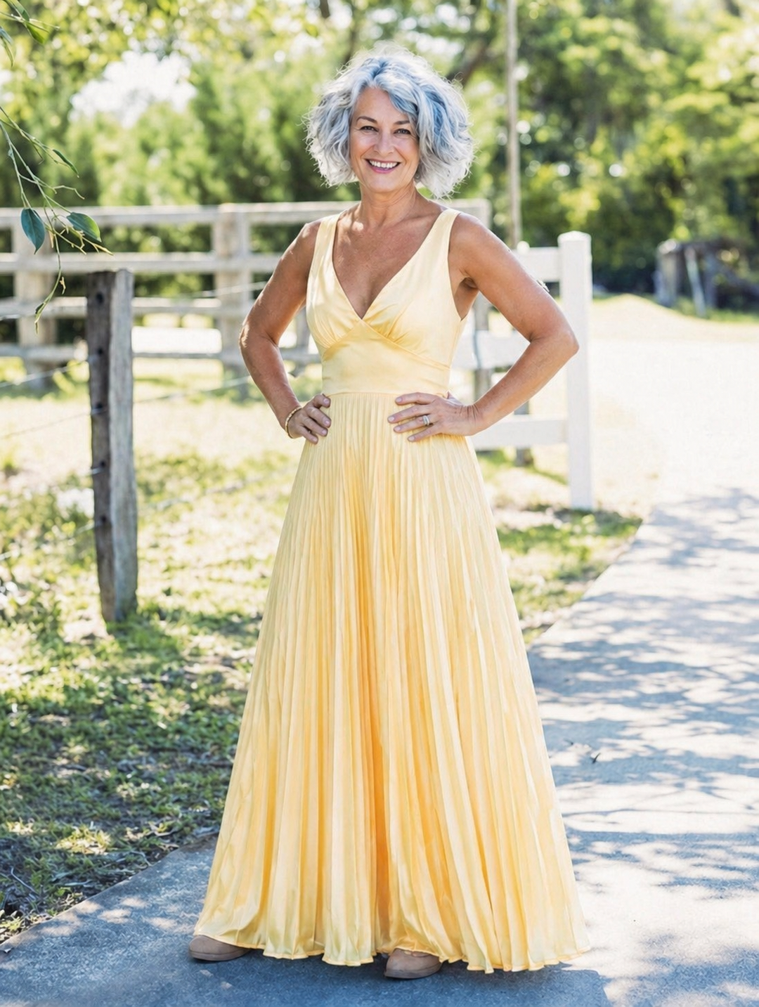 Ellen | Pleated V-Neck Maxi Dress