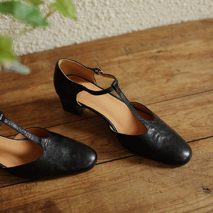 Tenille | Leather T-Strap Heels
