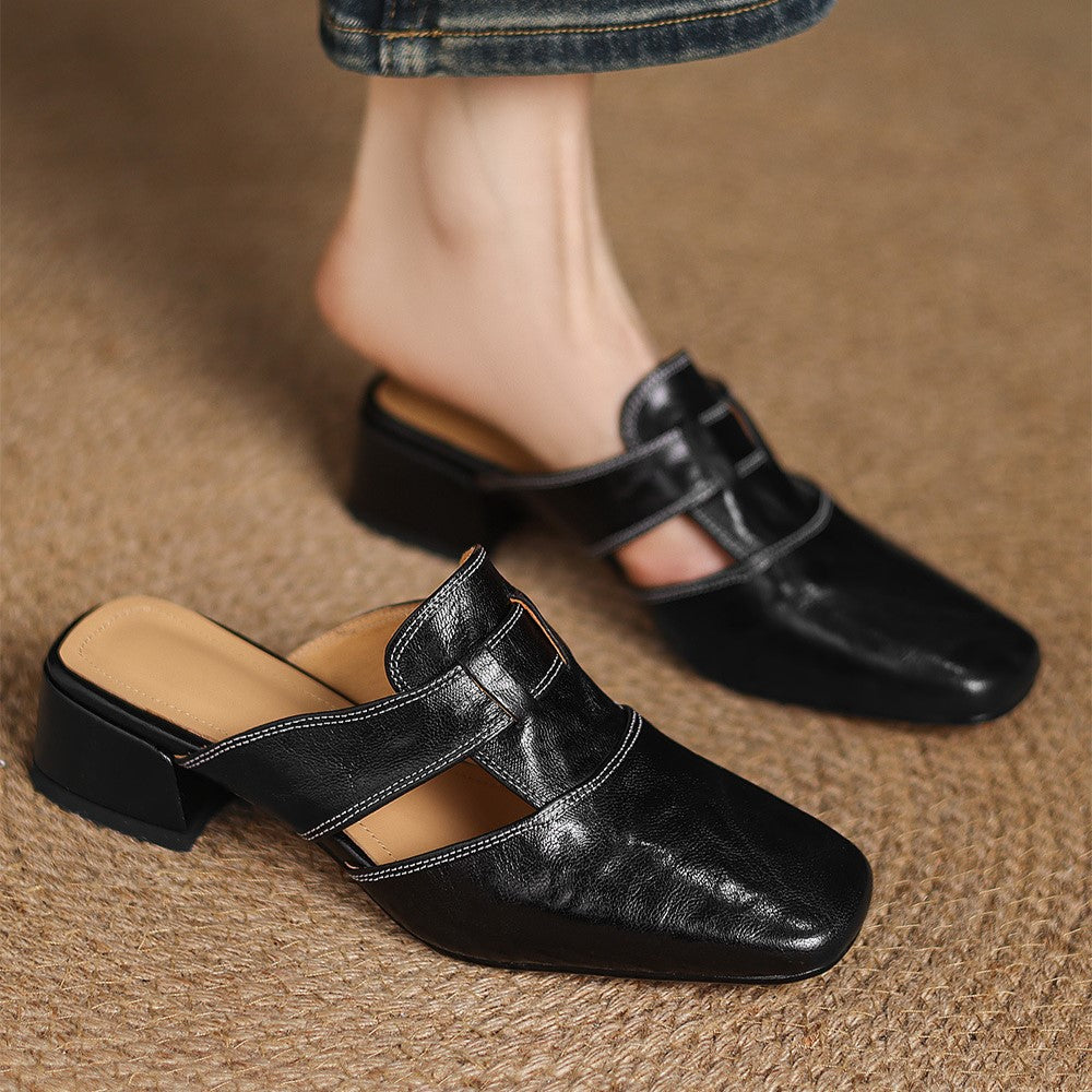 Sinead | Square-Toe Leather Mules