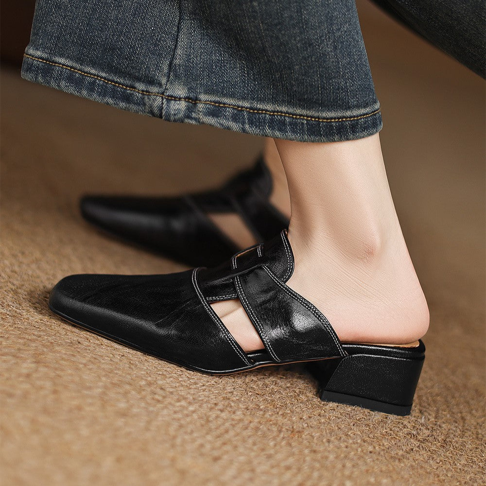Sinead | Square-Toe Leather Mules
