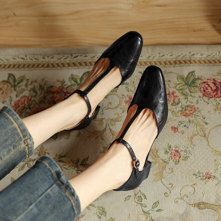 Tenille | Leather T-Strap Heels