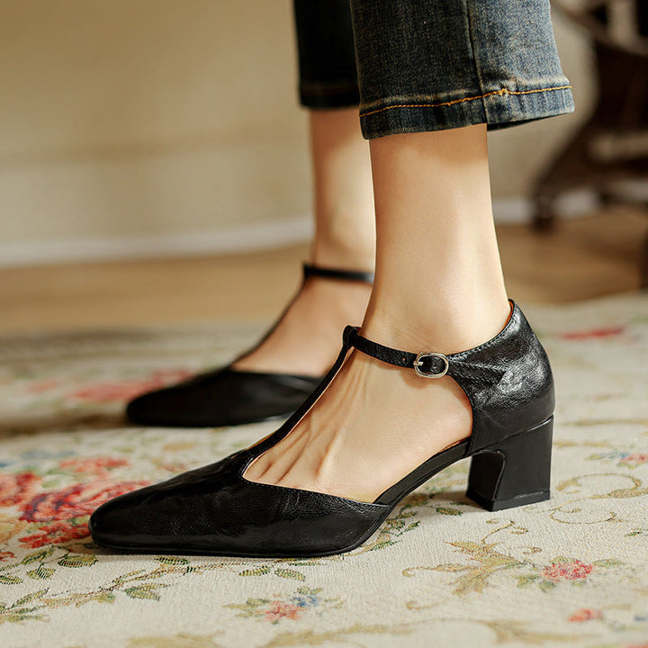 Tenille | Leather T-Strap Heels