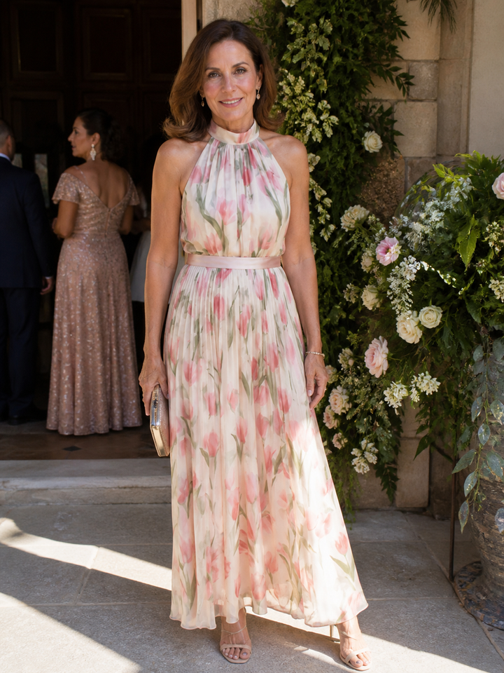 Joyce | Halter Neck Floral Midi Dress