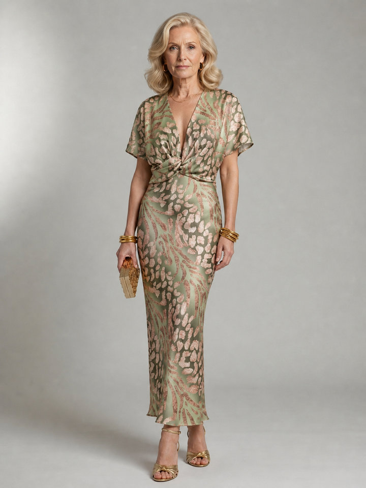Matilda | Abstract Print V Neck Twist Waist Midi Dress