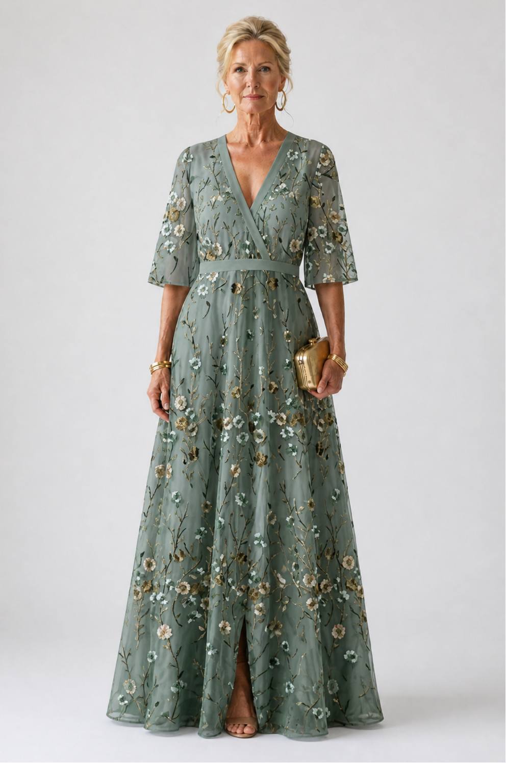 Barbara | Floral V Neck Short Sleeve Maxi Dress