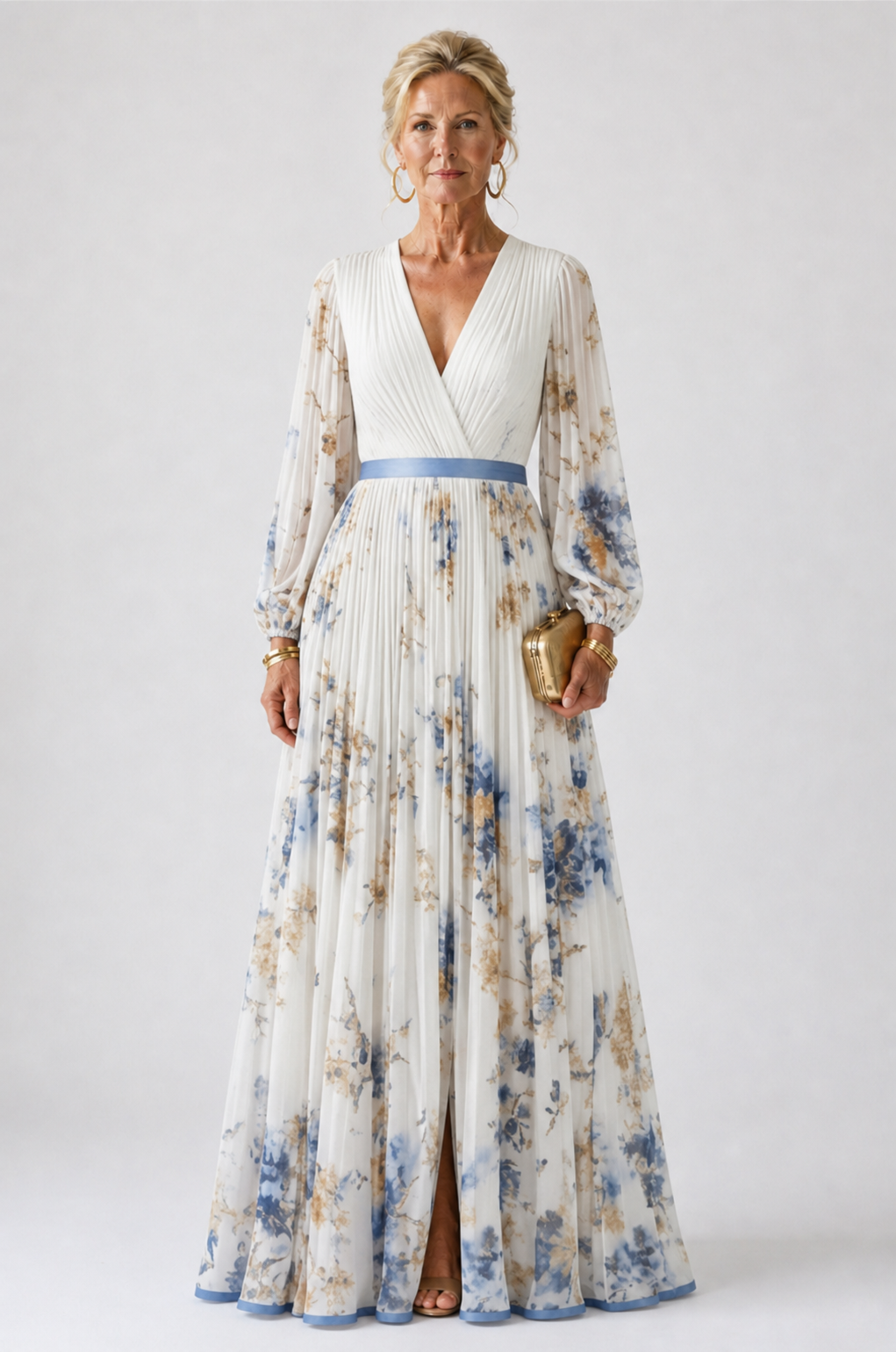 Diana | Long Sleeve V Neck Floral Maxi Dress
