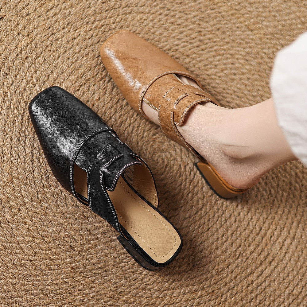 Sinead | Square-Toe Leather Mules