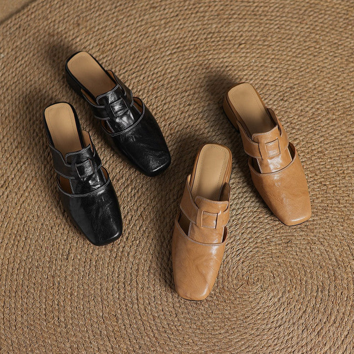 Sinead | Square-Toe Leather Mules