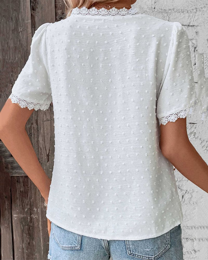 Lorelei | White Lace-Trim V-Neck Blouse