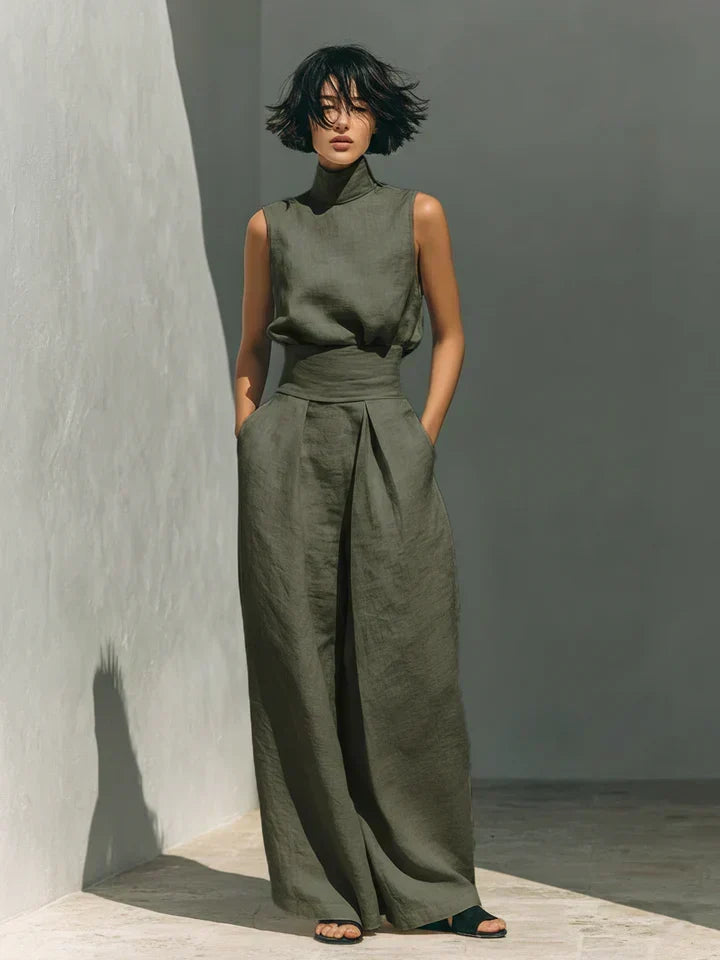 Nora | Minimalist Set of Tank Top and Wide-Leg Pants in Cotton and Linen for Women
