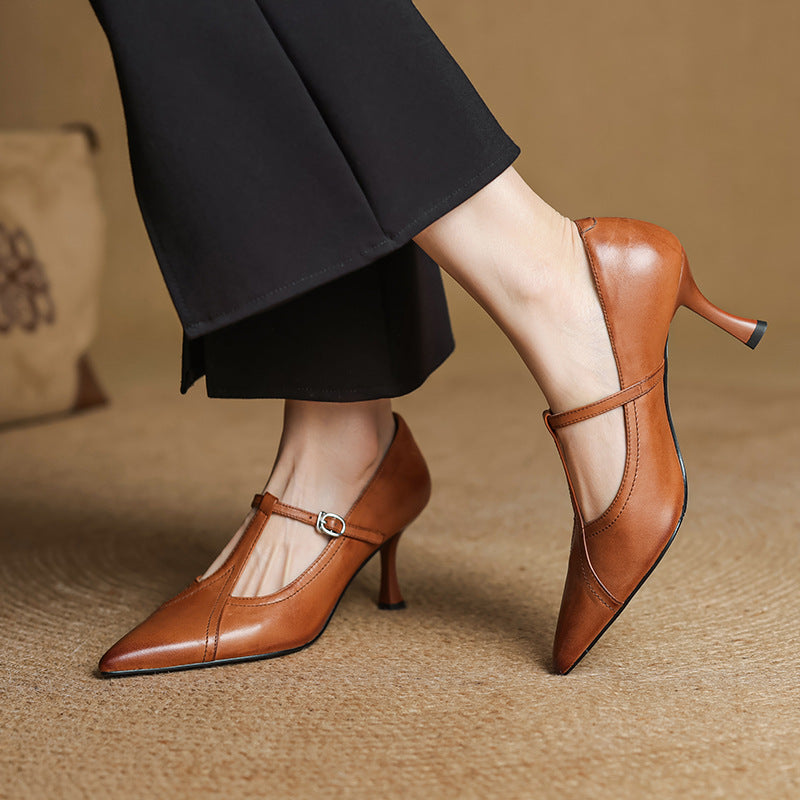 Elke | Leather T-strap Pumps