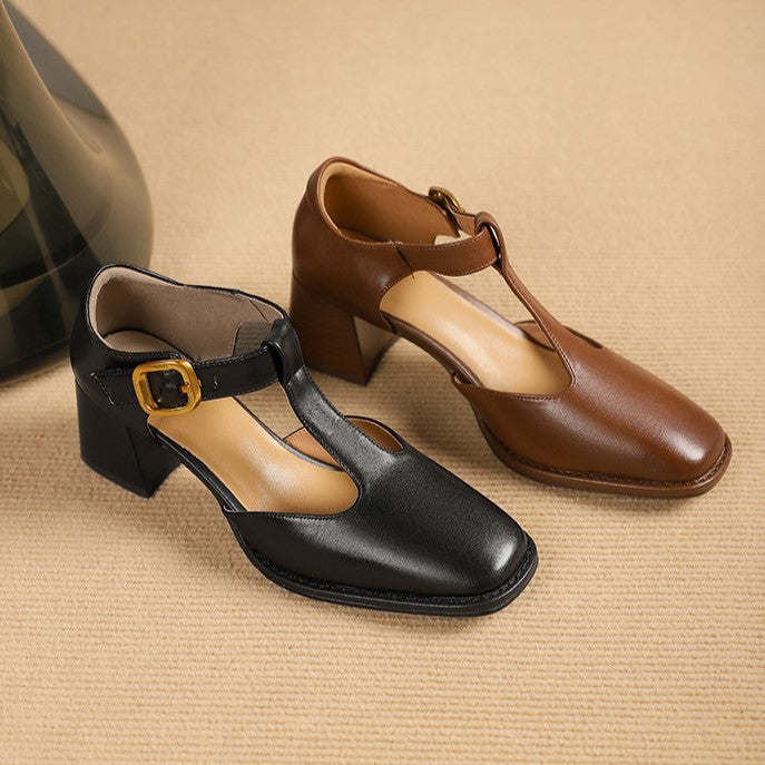 Anais | T-Strap Leather Pumps