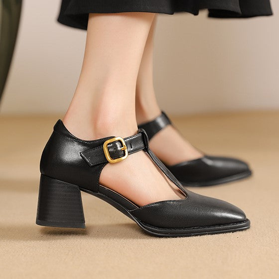 Anais | T-Strap Leather Pumps