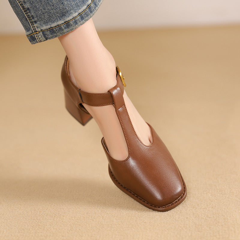 Anais | T-Strap Leather Pumps