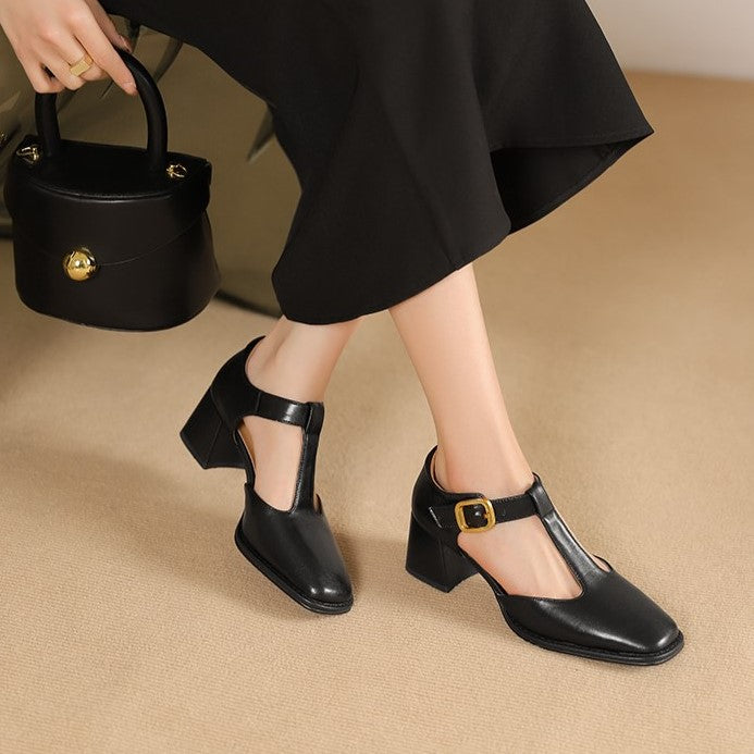Anais | T-Strap Leather Pumps