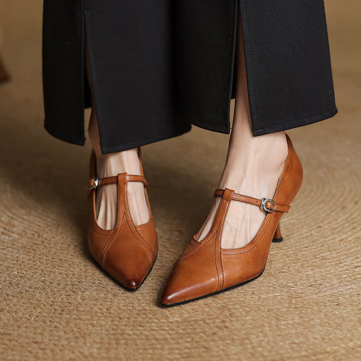 Elke | Leather T-strap Pumps