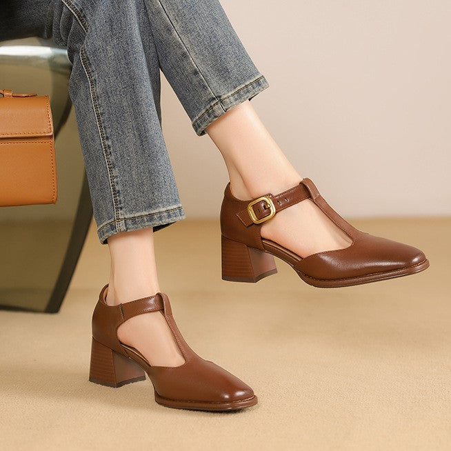 Anais | T-Strap Leather Pumps