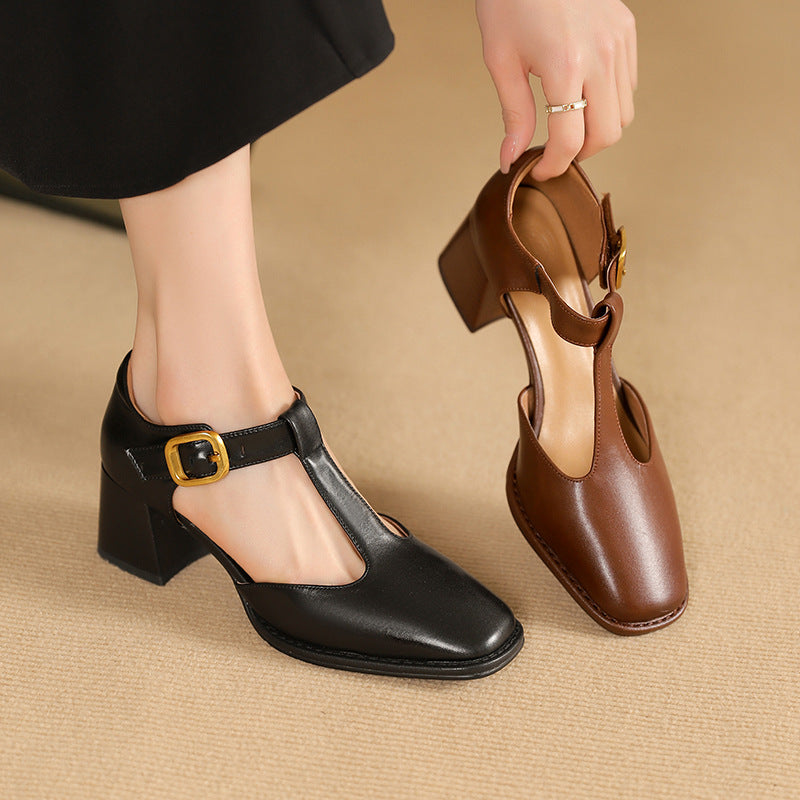 Anais | T-Strap Leather Pumps