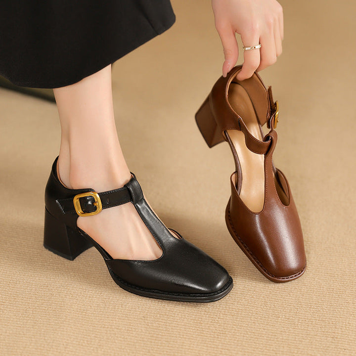 Anais | T-Strap Leather Pumps