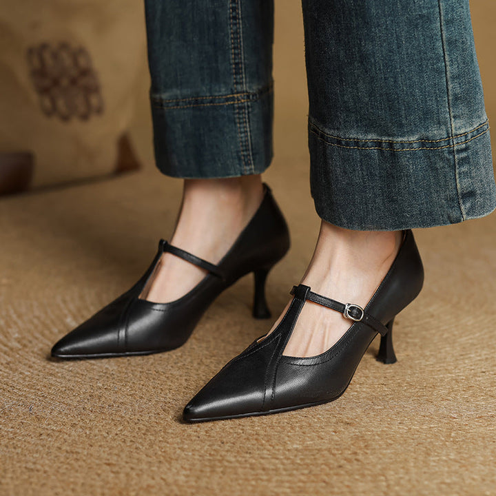 Elke | Leather T-strap Pumps