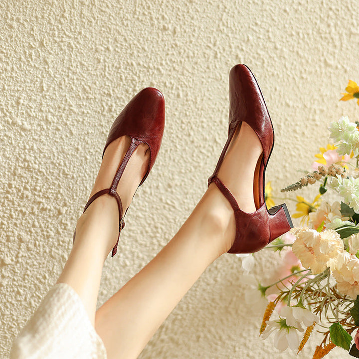 Tenille | Leather T-Strap Heels