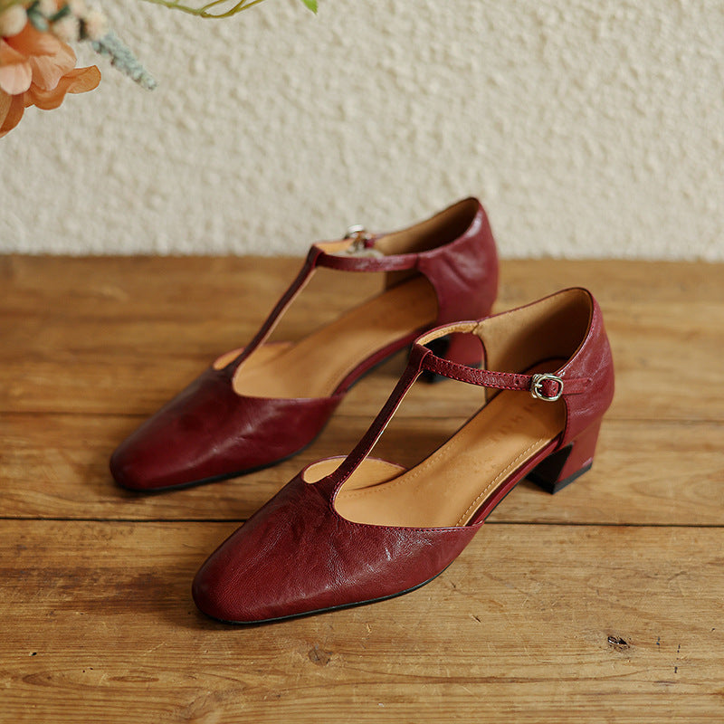 Tenille | Leather T-Strap Heels