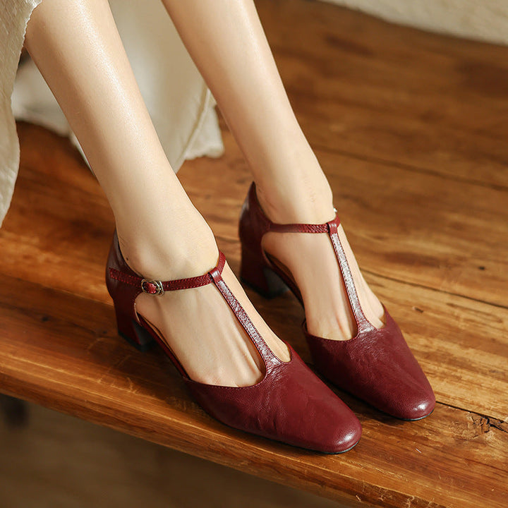 Tenille | Leather T-Strap Heels