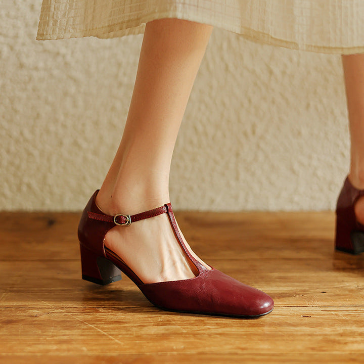 Tenille | Leather T-Strap Heels