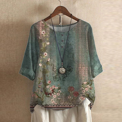 Rina | Vintage Floral Print Blouse