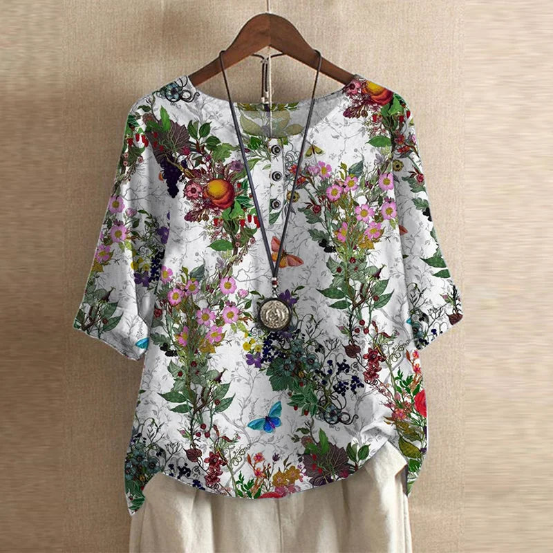 Rina | Vintage Floral Print Blouse