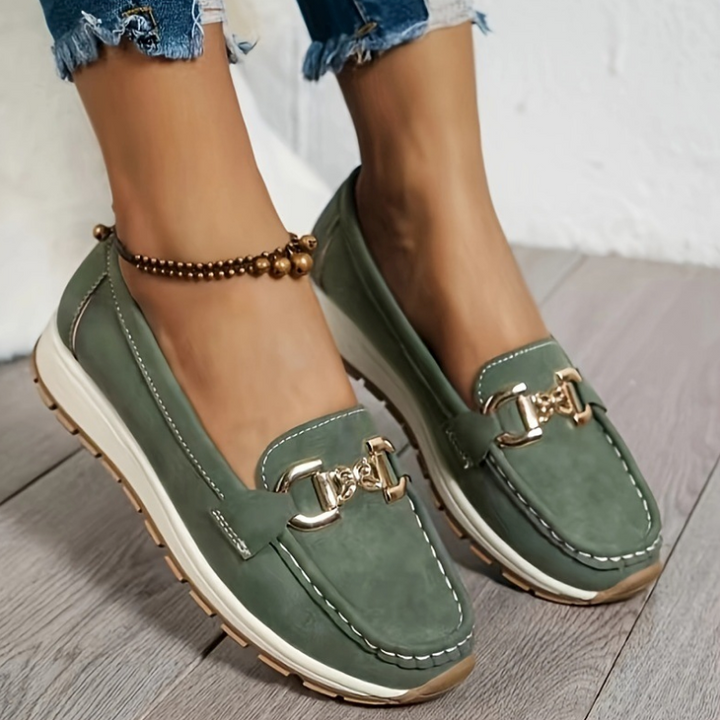 Solange | Green Buckle Loafers