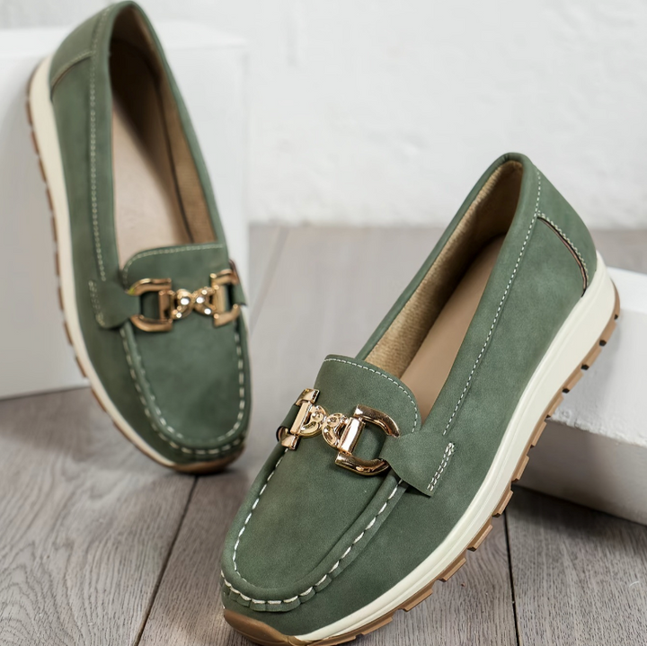 Solange | Green Buckle Loafers