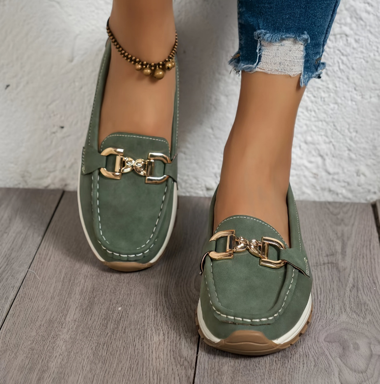 Solange | Green Buckle Loafers
