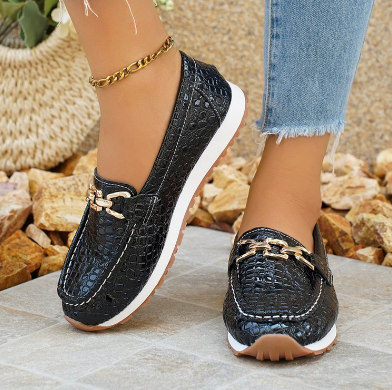 Kara | Black Crocodile Loafers