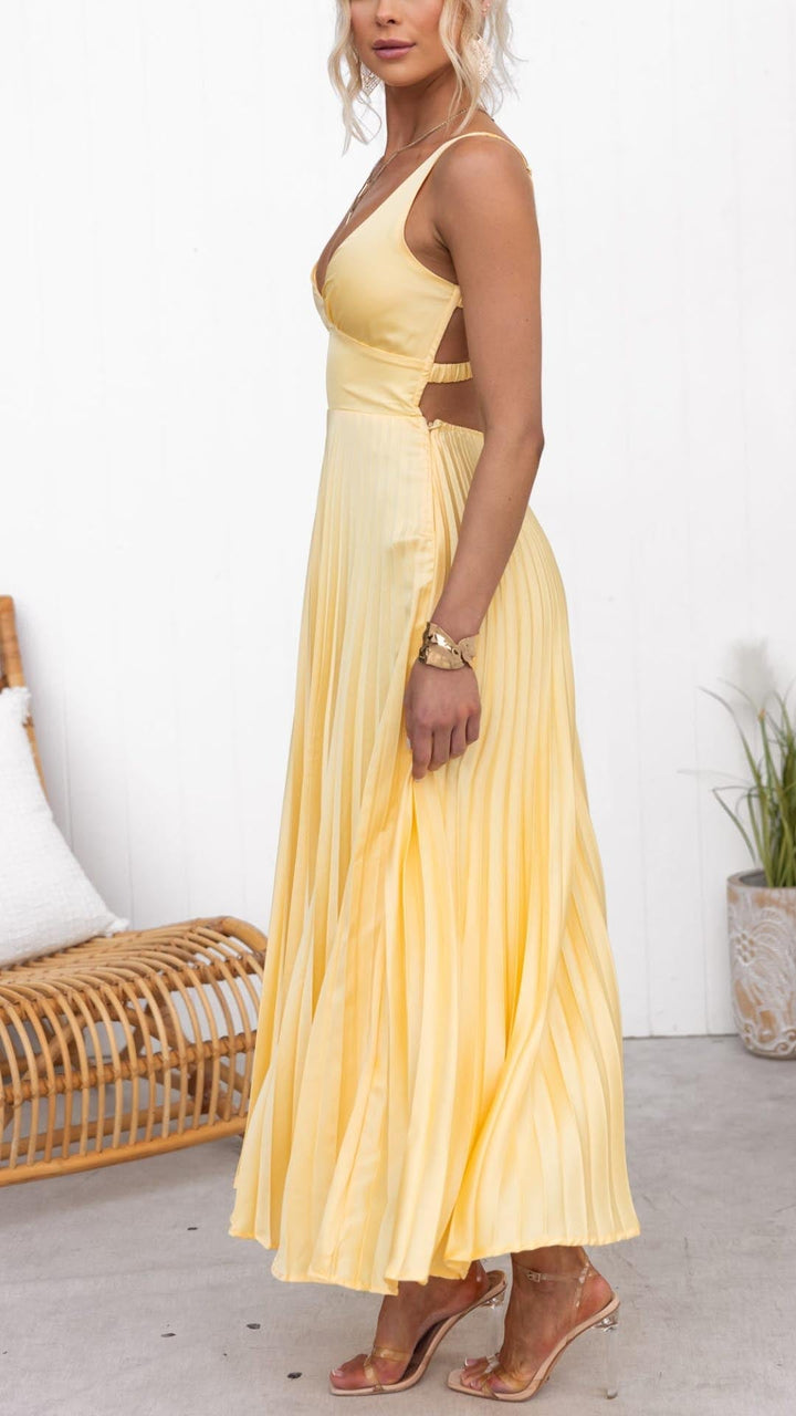 Keira | Pleated V-Neck Maxi Dress