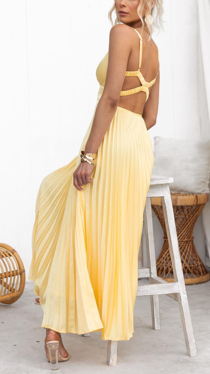 Keira | Pleated V-Neck Maxi Dress